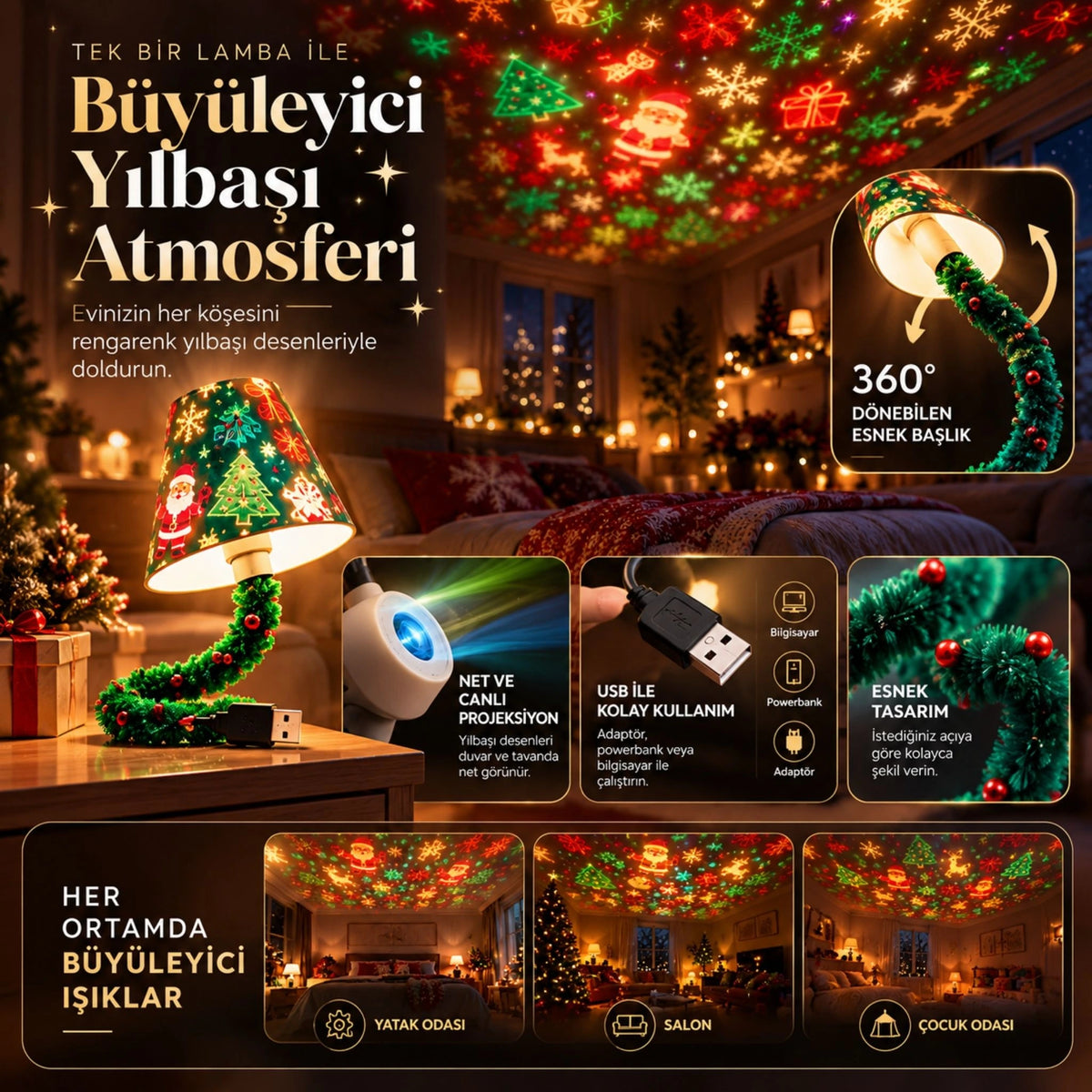 NoelGlow Yılbaşı Projektör